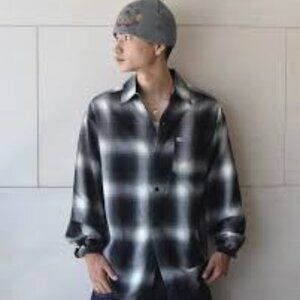 CALTOP Black OMBRE Check Shirt OG LOWRIDER CHICANO BIKER FLANNEL - Size L - EUC
